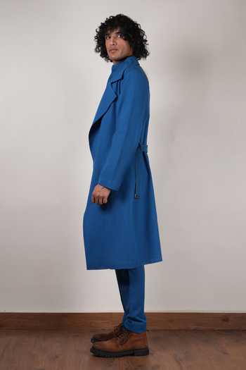 Shop_MATI_Blue Cotton Trench Jacket And Kurta Set _Online_at_Aza_Fashions