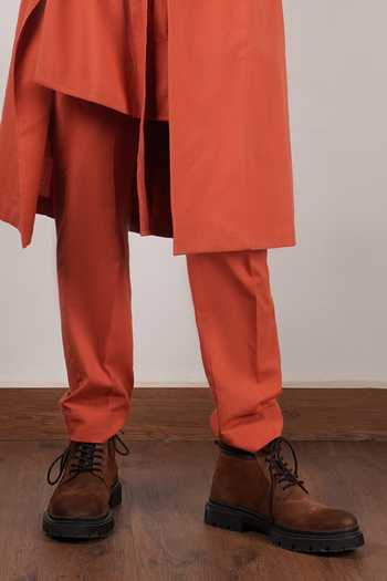 Buy_MATI_Rust Cotton Trench Jacket And Kurta Set _Online_at_Aza_Fashions