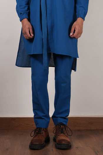 MATI_Blue Cotton Handwoven Belted Kurta Set _Online_at_Aza_Fashions