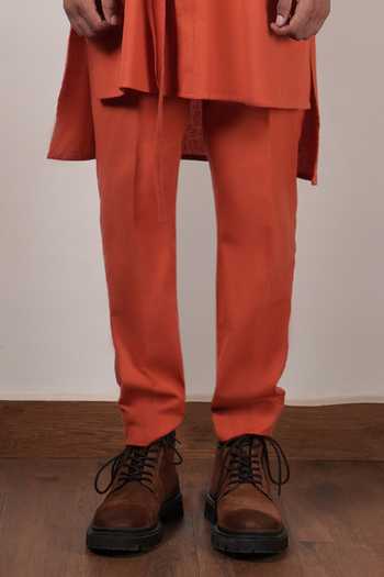MATI_Rust Cotton Handwoven Belted Kurta Set _Online_at_Aza_Fashions