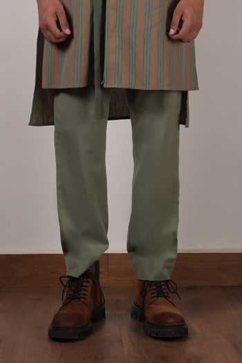 MATI_Green Cotton Handwoven Striped Belted Kurta Set _Online_at_Aza_Fashions