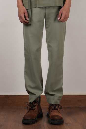MATI_Green Cotton Flap Shirt And Pant Co-ord Set _Online_at_Aza_Fashions