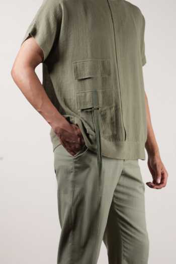 Buy_MATI_Green Cotton Flap Shirt And Pant Co-ord Set _Online_at_Aza_Fashions