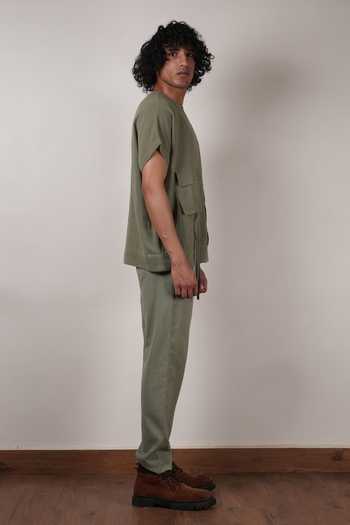 MATI_Green Cotton Flap Shirt And Pant Co-ord Set _at_Aza_Fashions