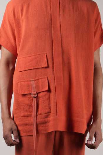 Buy_MATI_Orange Cotton Flap T-shirt And Pant Co-ord Set _Online_at_Aza_Fashions