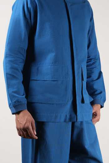 MATI Blue Cotton Handwoven Safari Pocket Shirt at Aza Fashions MATI_Blue Cotton Handwoven Safari Pocket Shirt _at_Aza_Fashions