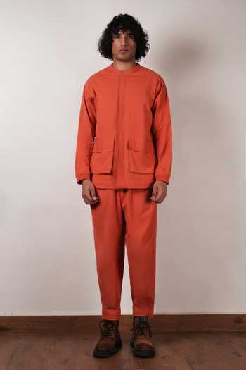 MATI_Rust Cotton Handwoven Safari Pocket Shirt _Online_at_Aza_Fashions