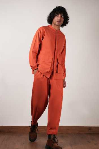 Buy_MATI_Rust Cotton Handwoven Safari Pocket Shirt _Online_at_Aza_Fashions