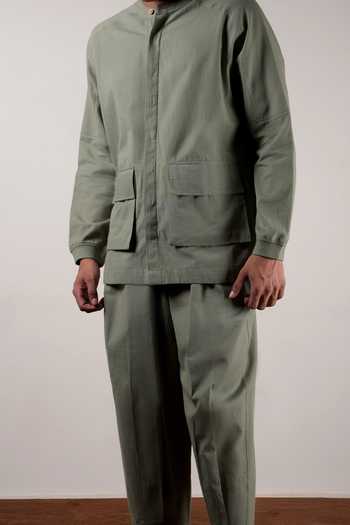 MATI_Green Cotton Safari Shirt And Pant Co-ord Set _Online_at_Aza_Fashions