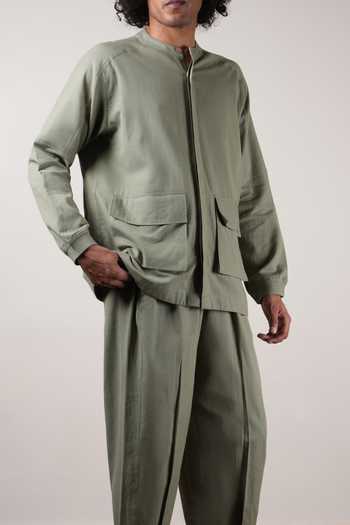 Buy_MATI_Green Cotton Safari Shirt And Pant Co-ord Set _Online_at_Aza_Fashions