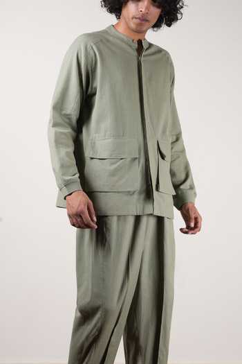 Shop_MATI_Green Cotton Safari Shirt And Pant Co-ord Set _Online_at_Aza_Fashions