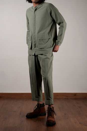 MATI_Green Cotton Safari Shirt And Pant Co-ord Set _at_Aza_Fashions