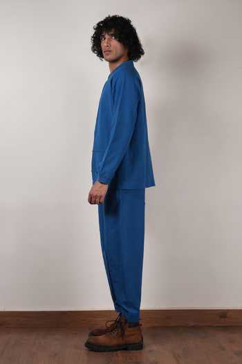 Buy_MATI_Blue Cotton Safari Handspun Shirt And Pant Set _Online_at_Aza_Fashions