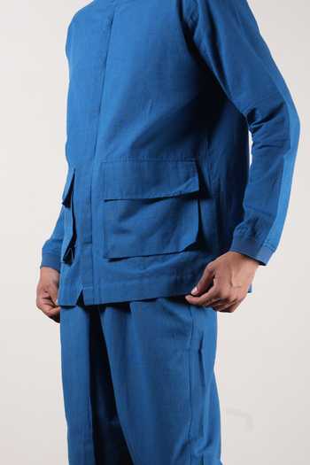 Shop_MATI_Blue Cotton Safari Handspun Shirt And Pant Set _Online_at_Aza_Fashions