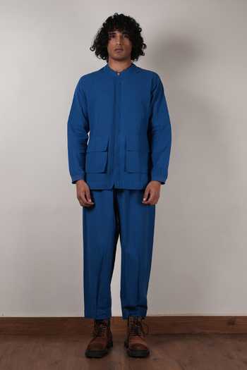 Buy_MATI_Blue Cotton Safari Handspun Shirt And Pant Set 