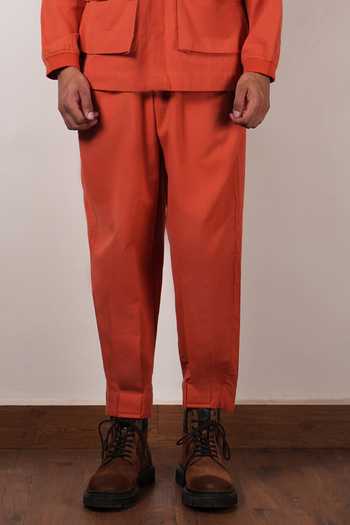 MATI_Rust Cotton Safari Shirt And Pant Co-ord Set _Online_at_Aza_Fashions