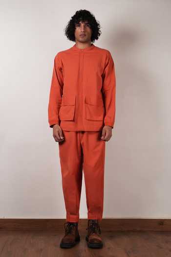 Shop_MATI_Rust Cotton Safari Shirt And Pant Co-ord Set _Online_at_Aza_Fashions