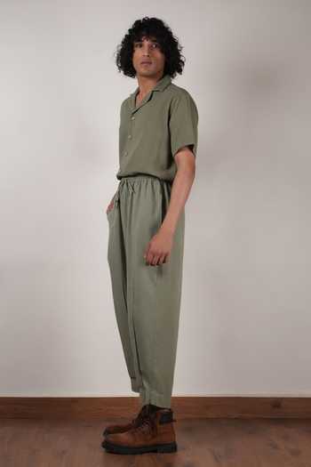 MATI_Green Cotton Handwoven Safari Trouser _Online_at_Aza_Fashions