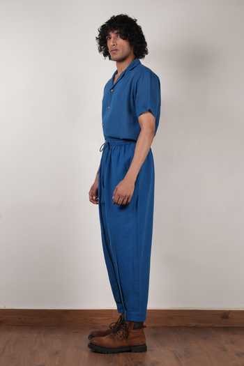MATI_Blue Cotton Handwoven Safari Trouser _Online_at_Aza_Fashions