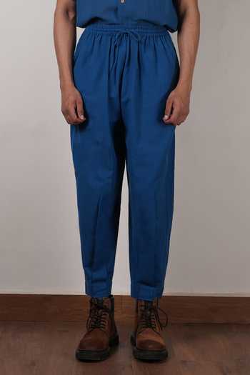 Buy_MATI_Blue Cotton Handwoven Safari Trouser _Online_at_Aza_Fashions