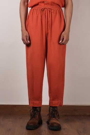 MATI_Rust Cotton Handwoven Safari Trouser _Online_at_Aza_Fashions