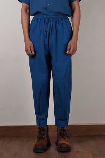 Buy_MATI_Blue Cotton Cuban Collar Shirt And Pant Co-ord Set _Online_at_Aza_Fashions