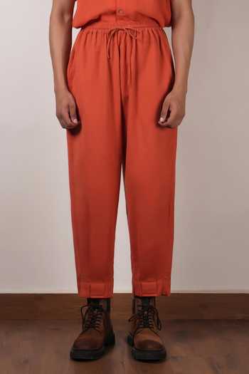 MATI_Rust Cotton Cuban Collar Shirt And Pant Co-ord Set _Online_at_Aza_Fashions