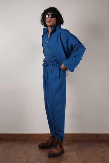 Buy_MATI_Blue Cotton Handwoven Safari Crop Jacket _Online_at_Aza_Fashions