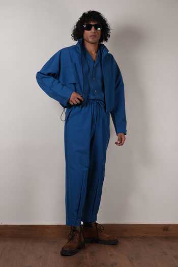 Buy_MATI_Blue Cotton Handwoven Safari Crop Jacket 