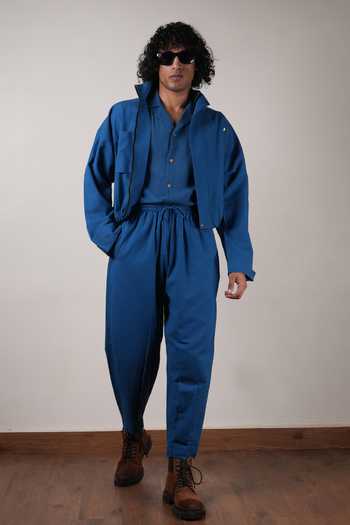 Shop_MATI_Blue Cotton Handwoven Safari Crop Jacket 