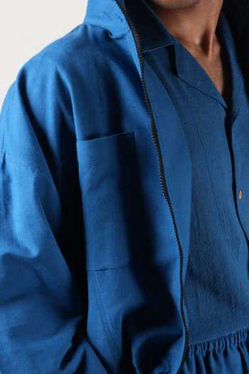 MATI_Blue Cotton Safari Crop Jacket And Pant Co-ord Set _Online_at_Aza_Fashions