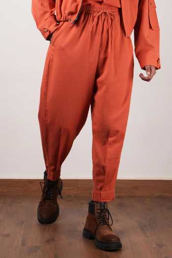 MATI_Rust Cotton Safari Crop Jacket And Pant Co-ord Set _Online_at_Aza_Fashions