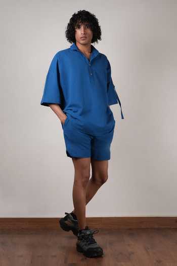 MATI_Blue Cotton Handwoven Oversized T-shirt _Online_at_Aza_Fashions