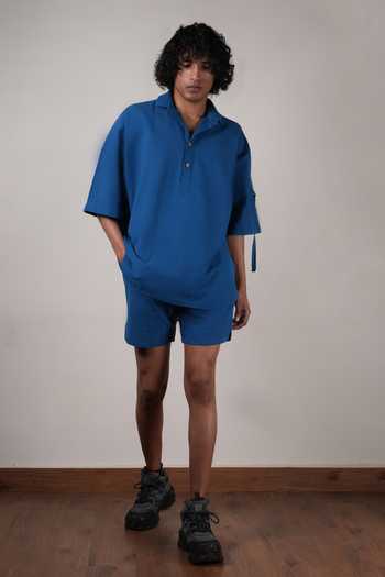 Buy_MATI_Blue Cotton Handwoven Oversized T-shirt _Online_at_Aza_Fashions