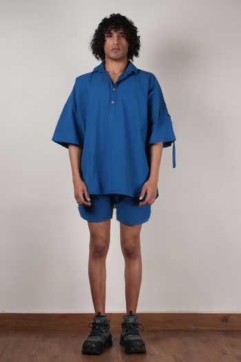 MATI_Blue Cotton Handwoven Oversized T-shirt _at_Aza_Fashions
