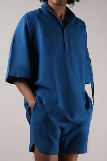 Buy_MATI_Blue Cotton Handwoven Oversized T-shirt 