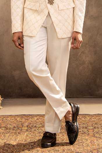 Millionaire_Beige Viscose Embroidery, Brooches Placed Embellished Jodhpuri And Trouser Set _Online_at_Aza_Fashions