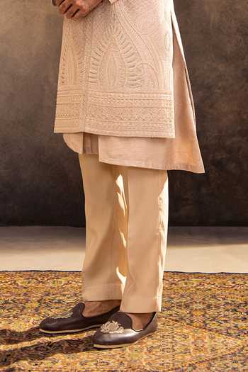 Millionaire_Rose Gold Silk Embroidery Tonal Sherwani Set _Online_at_Aza_Fashions