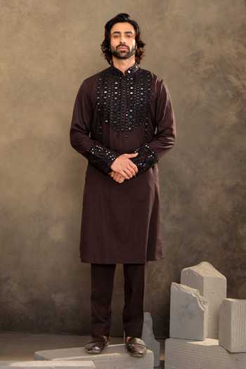 Millionaire Embroidered Linen Blend Kurta Set 