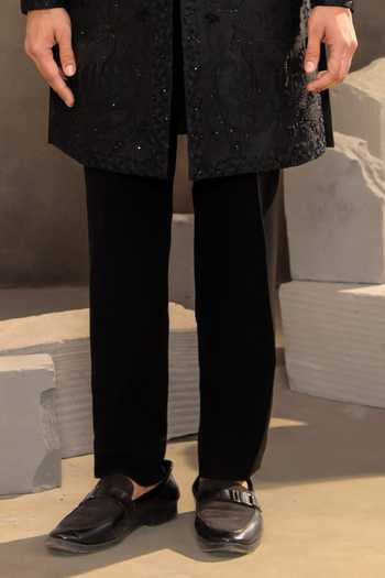 Millionaire Black Silk Embroidered Raw Sherwani Jacket Set Online at Aza Fashions Millionaire_Black Silk Embroidered Raw Sherwani Jacket Set _Online_at_Aza_Fashions