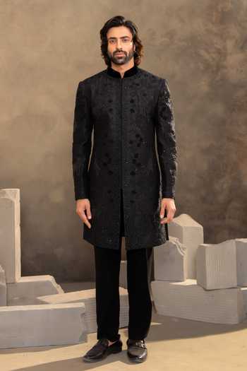 Millionaire Embroidered Raw Silk Sherwani Jacket Set 