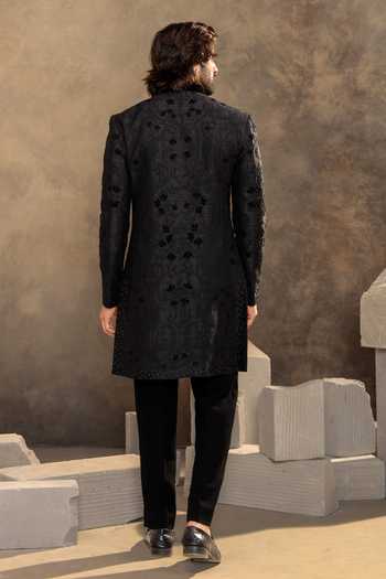 Shop Millionaire Black Silk Embroidered Raw Sherwani Jacket Set at Aza Fashions Shop_Millionaire_Black Silk Embroidered Raw Sherwani Jacket Set _at_Aza_Fashions