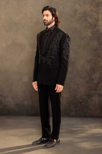 Millionaire_Black Embroidery Tonal Suit And Pant Set _Online_at_Aza_Fashions