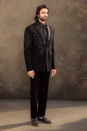 Buy_Millionaire_Black Embroidery Tonal Suit And Pant Set _Online_at_Aza_Fashions