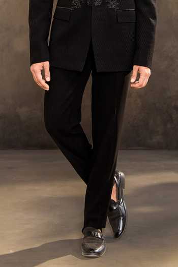 Shop_Millionaire_Black Embroidery Tonal Suit And Pant Set _Online_at_Aza_Fashions