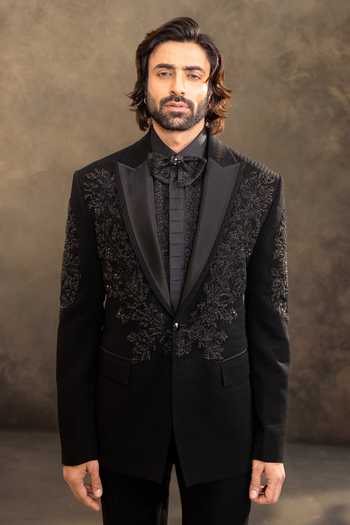 Millionaire_Black Embroidery Tonal Suit And Pant Set _at_Aza_Fashions