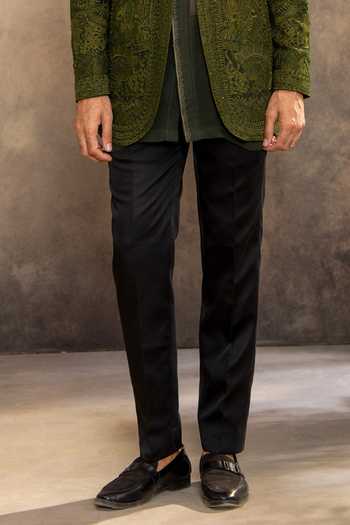 Buy_Millionaire_Green Georgette Embroidery Gometric Pattern Bandhgala Set _Online_at_Aza_Fashions