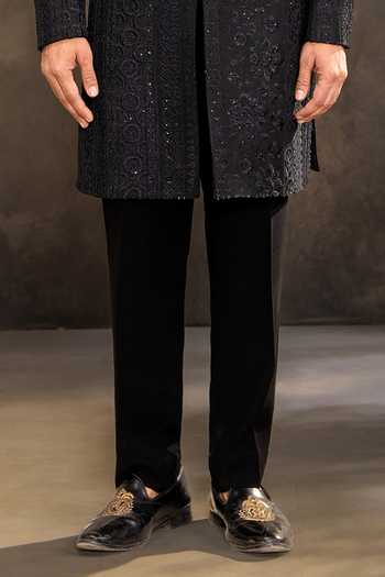 Millionaire_Black Embroidery Tonal Sherwani Jacket And Pyjama Set _Online_at_Aza_Fashions