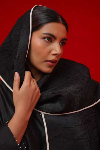 Shop Stoique Black Trace Crushed Silk Scarf Online at Aza Fashions Shop_Stoique_Black Trace Crushed Silk Scarf _Online_at_Aza_Fashions