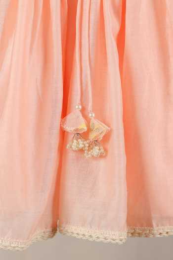 Buy_Casa Ninos_Peach Chanderi Tassels, Pearls Dress _Online_at_Aza_Fashions
